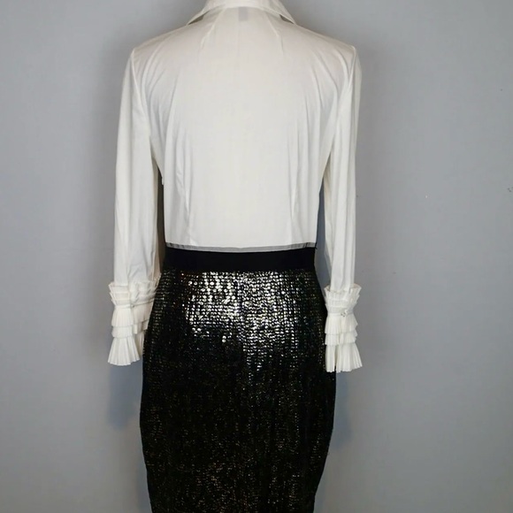 Bcbg MazAxria black and white pleated cuffs long sleeves dress Size 4 - Picture 4 of 17